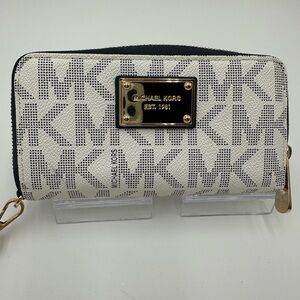 Michael Kors White and Black Wallet with Signature MK Design